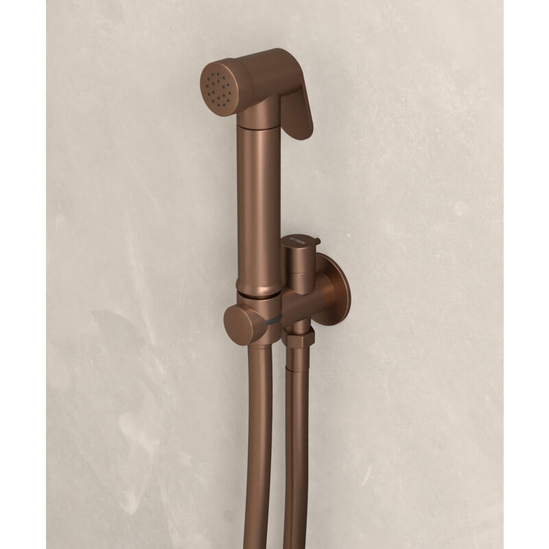 Kit douchette wc mural rond - Or rose brossé