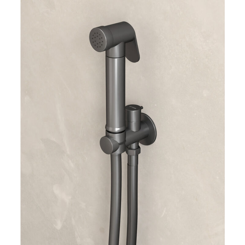 Kit douchette WC mural rond - Gun métal