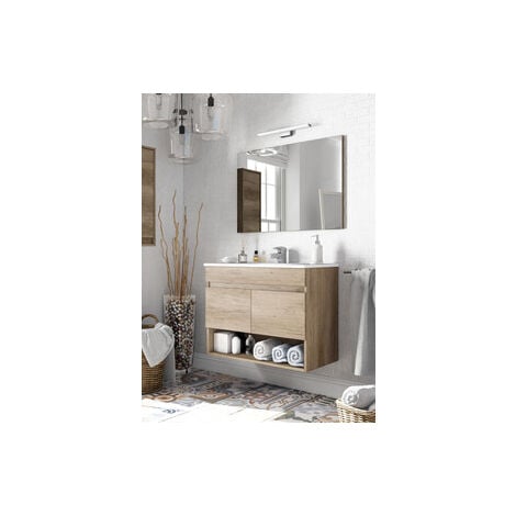 KIT MOBILE BAGNO DAKOTA 2 ANTE CM.80X45X64H ROVERE COMPLETO DI SPECCHIO
