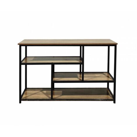 KIT MOBILE BASSO STILE INDUSTRIAL LEGNO NERO 140X35X80 CM RIPIANI SOGGIORNO