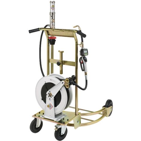 Kit mobile distribution huile enrouleur 150 bars – Pompe pneumatique R 3:1 pour fût 180-220 kg – Pistolet à compteur digital – Raasm