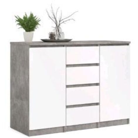KIT MOBILE MULTIUSO 2 ANTE +  4 CASSETTI NAIA CM. 121X50X90H CEMENTO / BIANCO