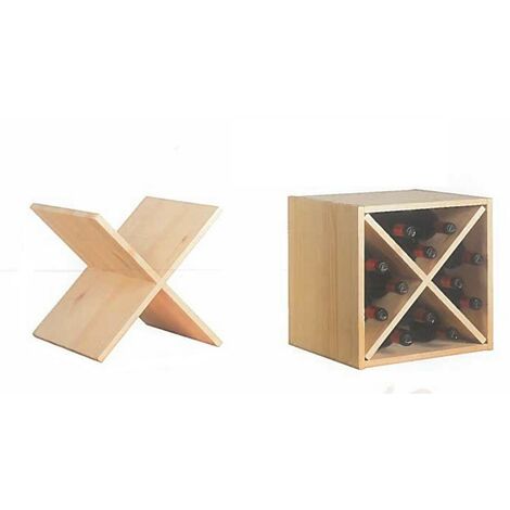 Kit mobile pensile portabottiglie cubo in massiccio di pino 36x33x36h cm legno naturale - Salone