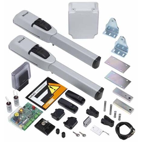 Kit motore elettromeccanico TRENDY KIT per cancelli a battente, 230V, max 1,8 metri per battente, con lampeggiante, coppia di fotocellule, pulsante a chiave, ricevente ad innesto, trasmittente 2 canal