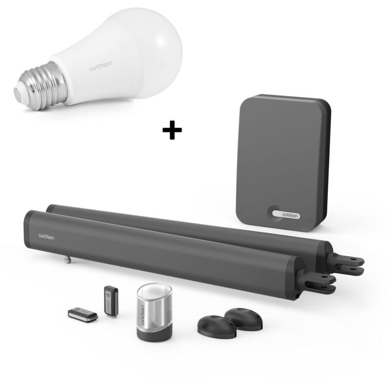 Kit motorisation connectée à vérins pour portail à battants Teha Connect et son ampoule connectée