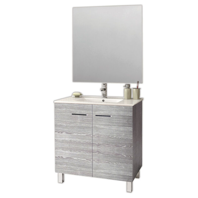 

KIT Mueble COMPACTO de Baño ESPACE, Formado por Mueble de Baño Dos Puertas Lacado en CENIZA, Medidas 60x45x80, Lavabo y Espejo.