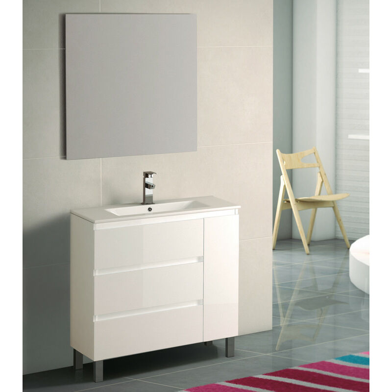 

KIT Mueble de Baño ESTONIA PORCELANA, Formado por Mueble de Baño Color BLANCO 80cm, Lavabo de Porcelana y Espejo a Juego