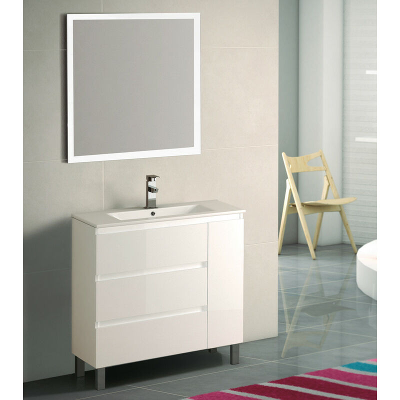 

KIT Mueble de Baño ESTONIA PORCELANA, Formado por Mueble de Baño Color BLANCO 80cm, Lavabo de Porcelana y Espejo a Juego