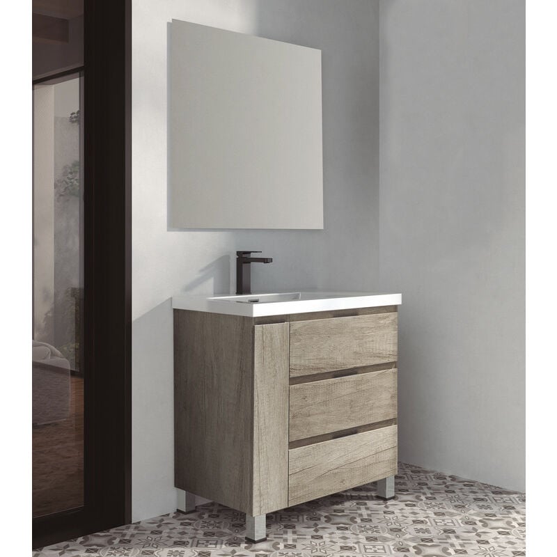 

KIT Mueble de Baño ESTONIA RESINA, Formado por Mueble de Baño Color NEBRASKA 80cm, Lavabo de RESINA y Espejo a Juego