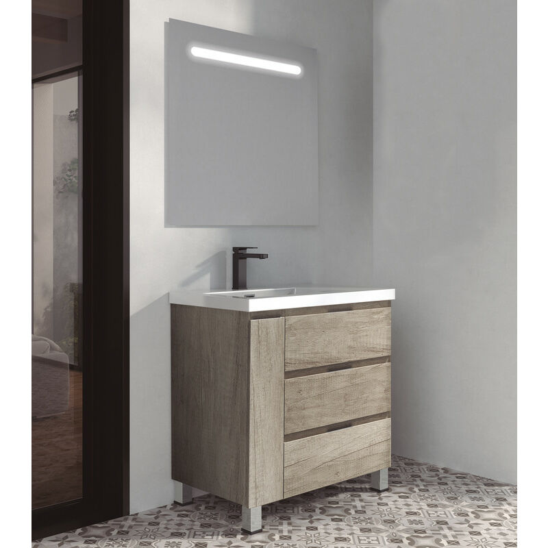 

KIT Mueble de Baño ESTONIA RESINA, Formado por Mueble de Baño Color NEBRASKA 80cm, Lavabo de RESINA y Espejo a Juego