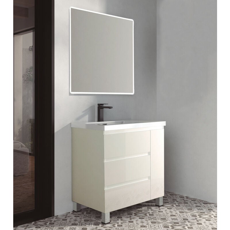 

KIT Mueble de Baño ESTONIA RESINA, Formado por Mueble de Baño Color BLANCO 80cm, Lavabo de RESINA y Espejo a Juego