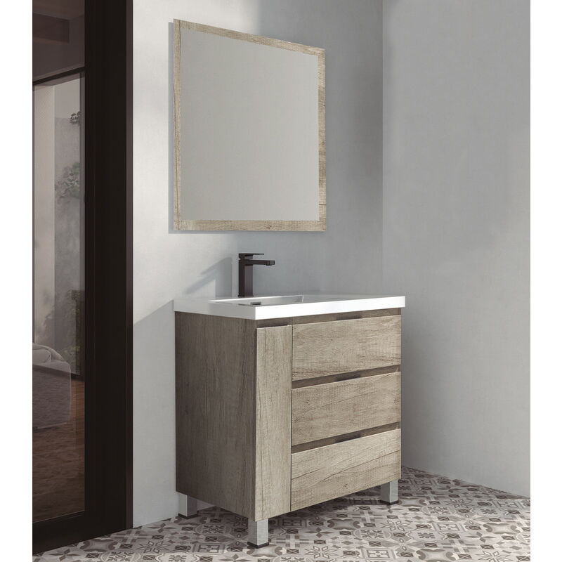 

KIT Mueble de Baño ESTONIA RESINA, Formado por Mueble de Baño Color NEBRASKA 100cm, Lavabo de RESINA y Espejo a Juego