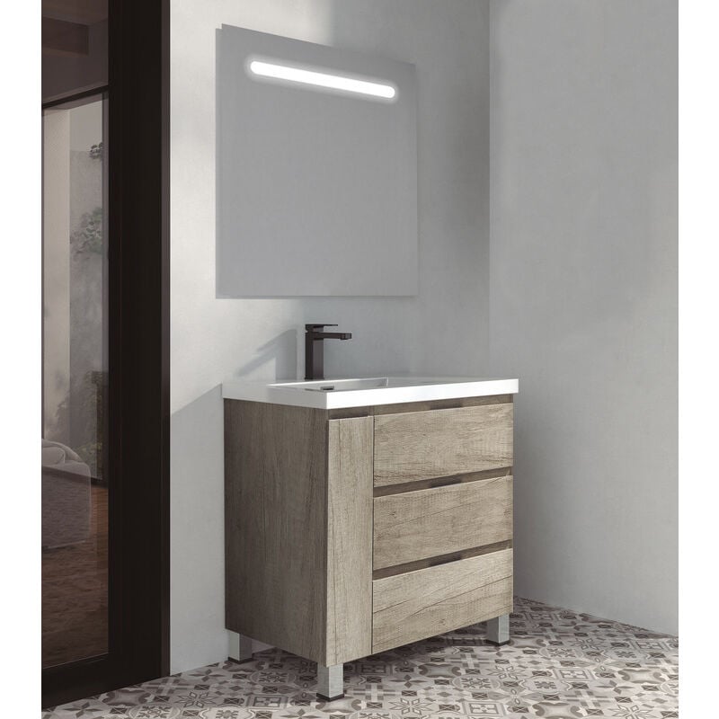 

KIT Mueble de Baño ESTONIA RESINA, Formado por Mueble de Baño Color NEBRASKA 100cm, Lavabo de RESINA y Espejo a Juego
