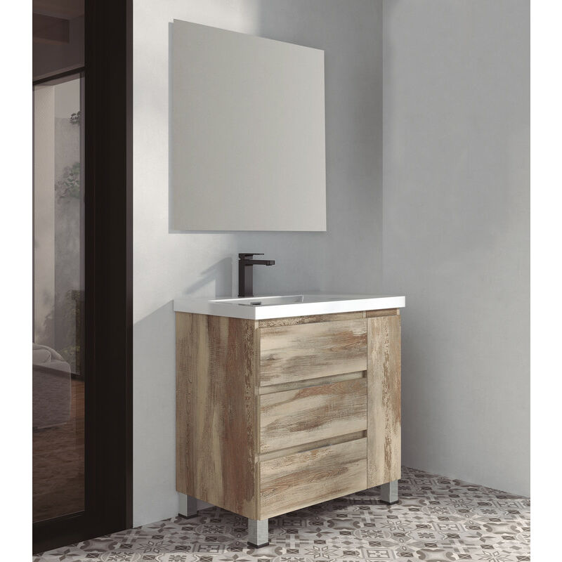 

KIT Mueble de Baño ESTONIA RESINA, Formado por Mueble de Baño Color BORA-BORA 100cm, Lavabo de RESINA y Espejo a Juego