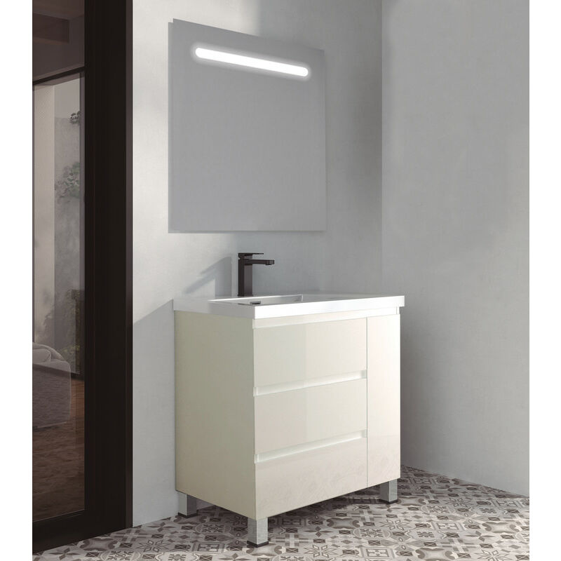 

KIT Mueble de Baño ESTONIA RESINA, Formado por Mueble de Baño Color BLANCO 100cm, Lavabo de RESINA y Espejo a Juego