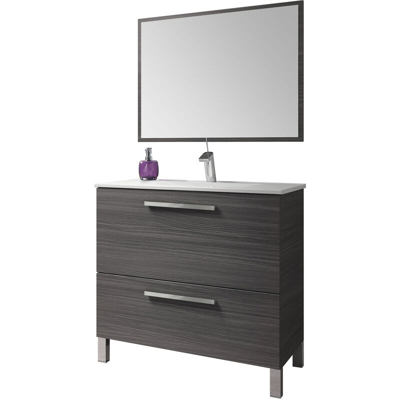 

Kit Mueble de baño Gris Cen. + espejo + lavamanos de CERÁMICA