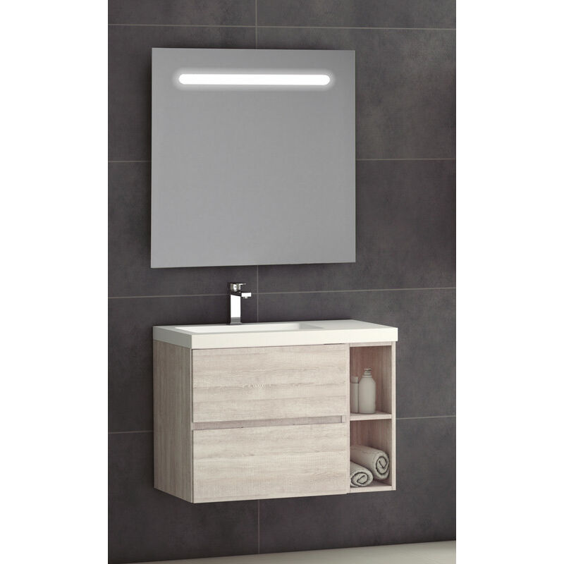 

KIT Mueble de Baño JARAMA PORCELANA, Formado por Mueble de Baño Estilo Madera Color PINO 100cm, Lavabo de Porcelana y Espejo