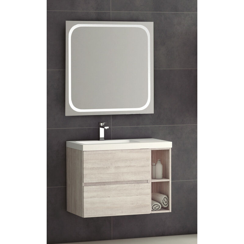 

KIT Mueble de Baño JARAMA PORCELANA, Formado por Mueble de Baño Estilo Madera Color PINO 100cm, Lavabo de Porcelana y Espejo