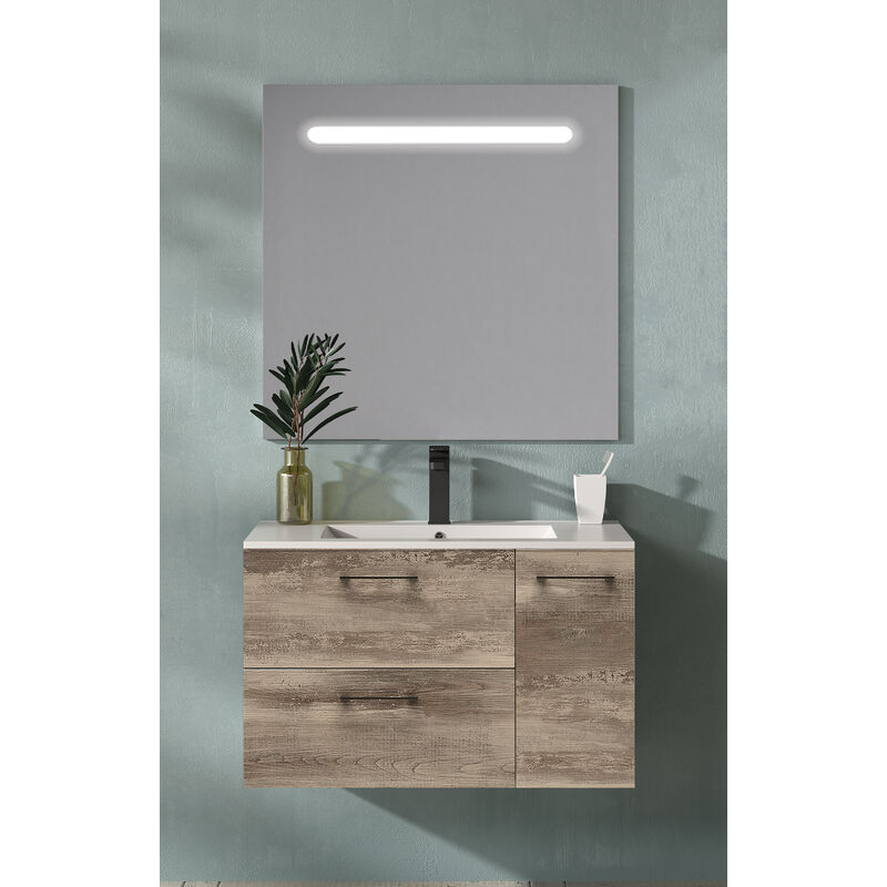 

KIT Mueble de Baño MIÑO RESINA, Formado por Mueble de Baño Color BORA-BORA Ancho 80cm, Lavabo de RESINA y Espejo a Juego