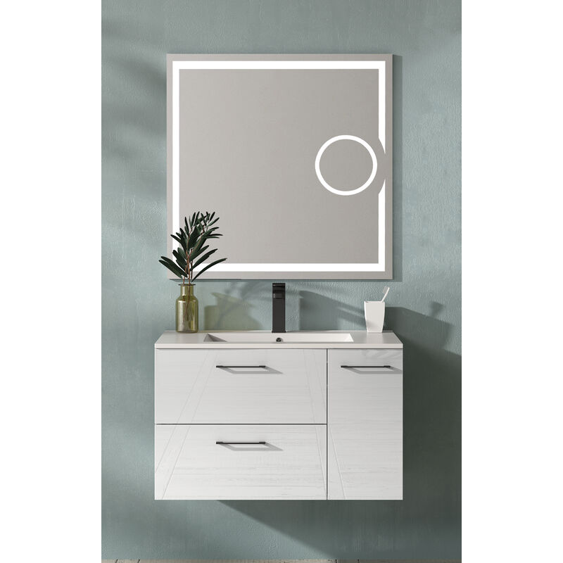 

KIT Mueble de Baño MIÑO RESINA, Formado por Mueble de Baño Color BLANCO Ancho 80cm, Lavabo de RESINA y Espejo a Juego