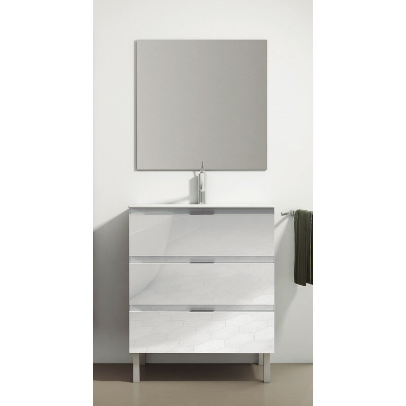 

KIT Mueble de Baño Modelo AUSTRIA , Conjunto formado por Mueble Color Blanco 50cm, Lavabo de Porcelana y Espejo a Juego