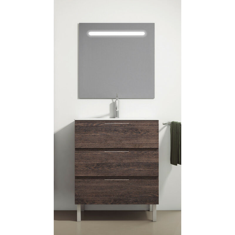 

KIT Mueble de Baño AUSTRIA PORCELANA, Conjunto formado por Mueble de Baño Wenge Malí 60cm, Lavabo de Porcelana y Espejo