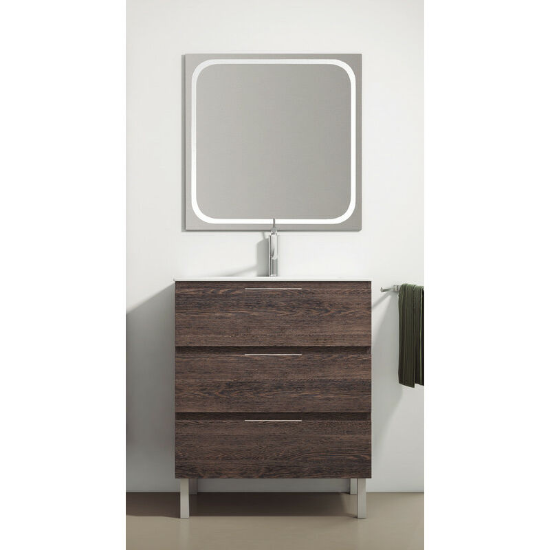 

KIT Mueble de Baño AUSTRIA PORCELANA, Conjunto formado por Mueble de Baño Wenge Malí 60cm, Lavabo de Porcelana y Espejo