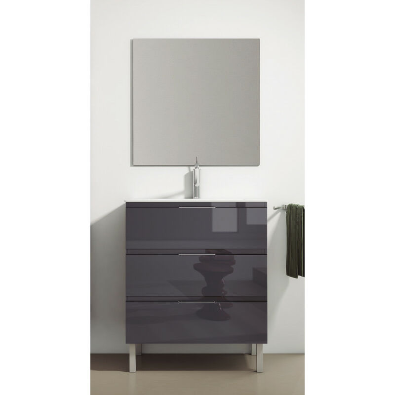 

KIT Mueble de Baño AUSTRIA PORCELANA, Conjunto formado por Mueble de Baño Antracita Gris 60cm, Lavabo de Porcelana y Espejo