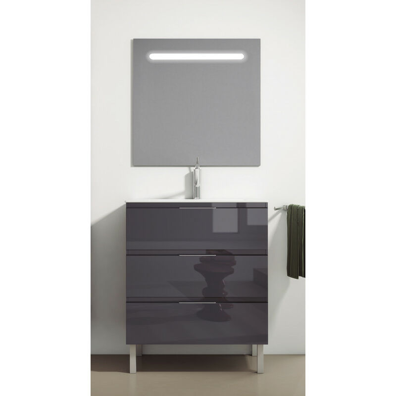 

KIT Mueble de Baño AUSTRIA PORCELANA, Conjunto formado por Mueble de Baño Antracita Gris 60cm, Lavabo de Porcelana y Espejo