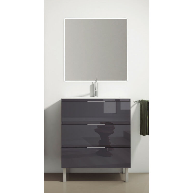 

KIT Mueble de Baño AUSTRIA PORCELANA, Conjunto formado por Mueble de Baño Antracita Gris 60cm, Lavabo de Porcelana y Espejo