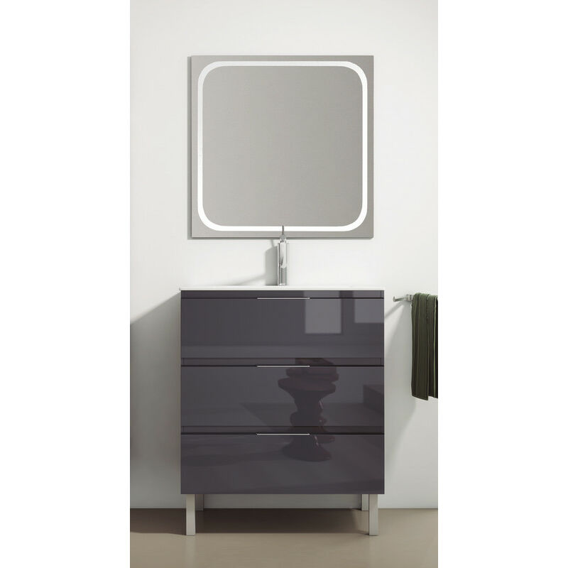 

KIT Mueble de Baño AUSTRIA PORCELANA, Conjunto formado por Mueble de Baño Antracita Gris 60cm, Lavabo de Porcelana y Espejo