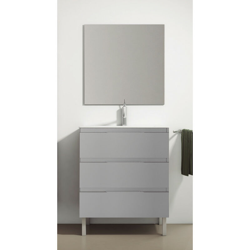 

KIT Mueble de Baño AUSTRIA PORCELANA, Conjunto formado por Mueble de Baño Gris 60cm, Lavabo de Porcelana y Espejo