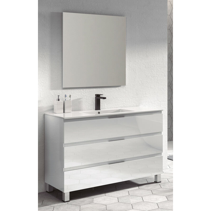 

KIT Mueble de Baño AUSTRIA PORCELANA, Conjunto formado por Mueble de Baño Blanco 60cm, Lavabo de Porcelana y Espejo