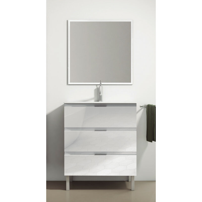 

KIT Mueble de Baño AUSTRIA PORCELANA, Conjunto formado por Mueble de Baño Blanco 60cm, Lavabo de Porcelana y Espejo