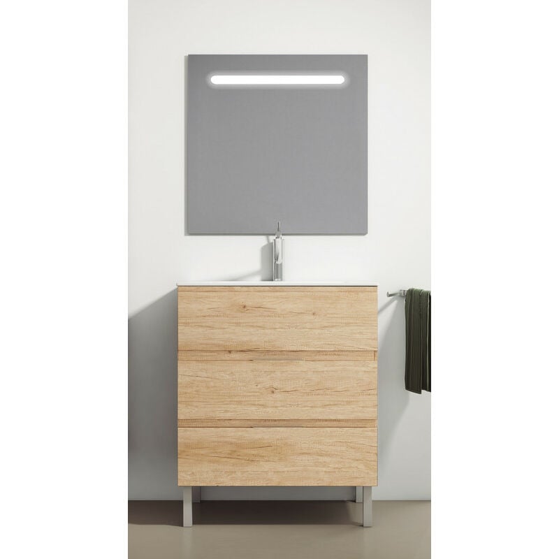 

KIT Mueble de Baño Modelo AUSTRIA PORCELANA, Conjunto formado por Mueble de Baño Nebraska 80cm, Lavabo de Porcelana y Espejo