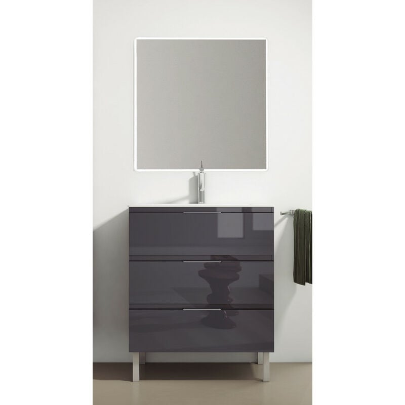 

KIT Mueble de Baño Modelo AUSTRIA PORCELANA, Conjunto formado por Mueble de Baño Antracita 80cm, Lavabo de Porcelana y Espejo