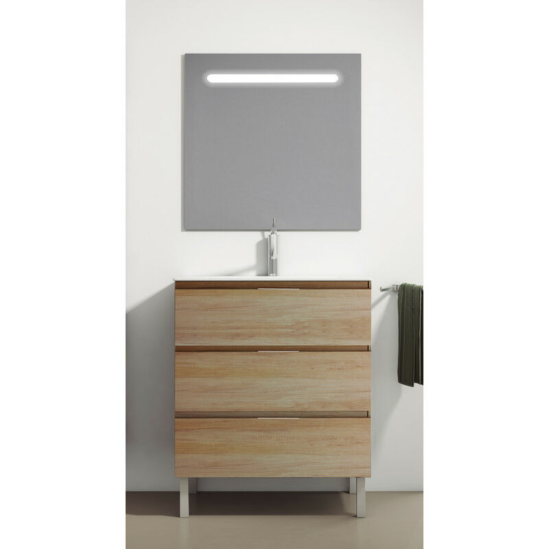 

KIT Mueble de Baño Modelo AUSTRIA PORCELANA, Compuesto por: Mueble de Baño Nebraska Gris 100cm, Lavabo de Porcelana y Espejo