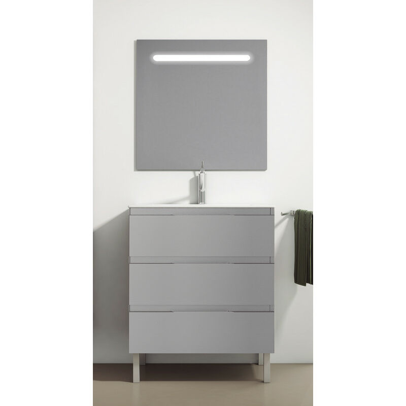 

KIT Mueble de Baño Modelo AUSTRIA PORCELANA, Conjunto formado por Mueble de Baño Gris 100cm, Lavabo de Porcelana y Espejo