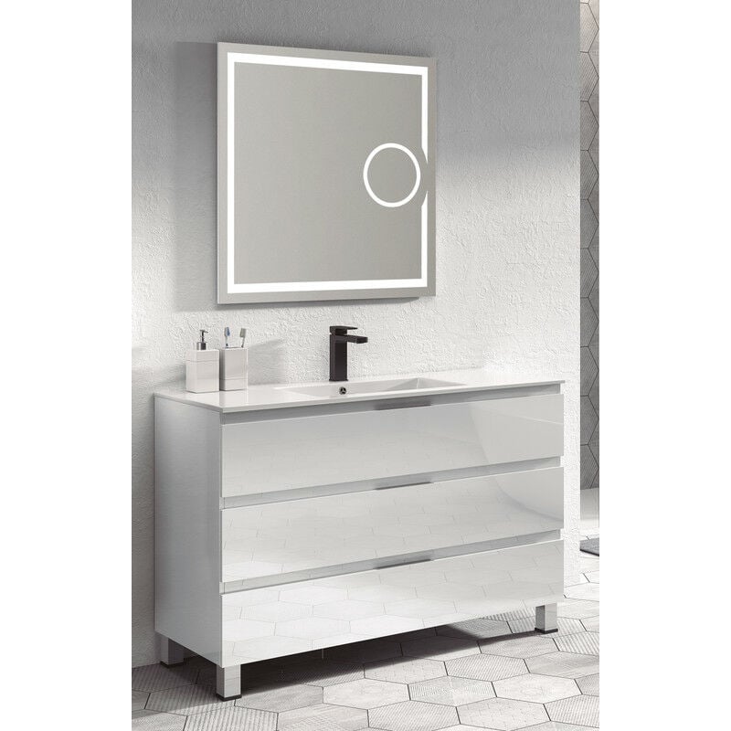 

KIT Mueble de Baño Modelo AUSTRIA PORCELANA, Conjunto formado por Mueble de Baño Blanco 100cm, Lavabo de Porcelana y Espejo