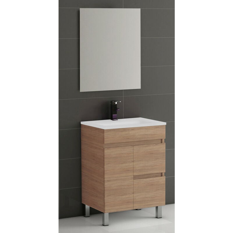 

KIT Mueble de Baño Modelo EGIPTO PORCELANA, Formado por Mueble de Baño Color CAMBRIAN 70cm, Lavabo de Porcelana y Espejo