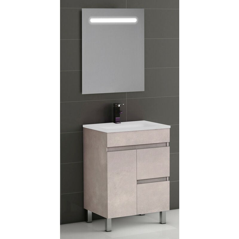 

KIT Mueble de Baño Modelo EGIPTO PORCELANA, Formado por Mueble de Baño Color PLATA 60cm, Lavabo de Porcelana y Espejo