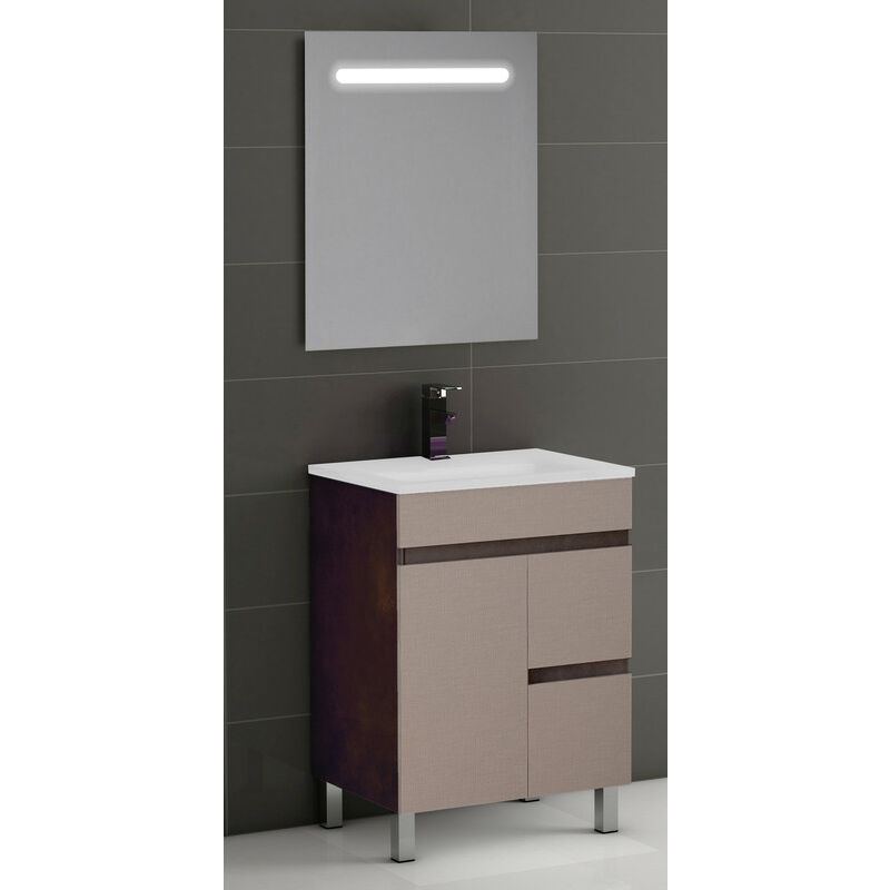 

KIT Mueble de Baño Modelo EGIPTO PORCELANA, Formado por Mueble de Baño Color COBRE-TEXTIL 60cm, Lavabo de Porcelana y Espejo