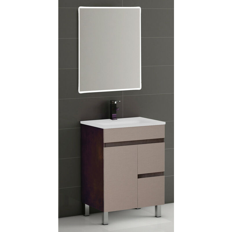 

KIT Mueble de Baño Modelo EGIPTO PORCELANA, Formado por Mueble de Baño Color COBRE-TEXTIL 60cm, Lavabo de Porcelana y Espejo