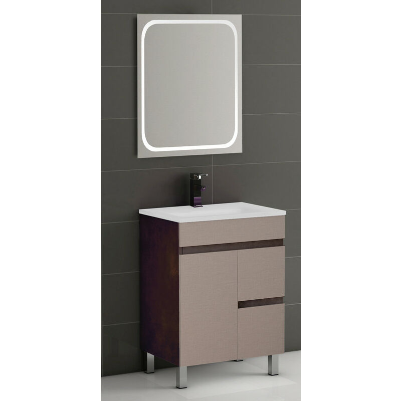 

KIT Mueble de Baño Modelo EGIPTO PORCELANA, Formado por Mueble de Baño Color COBRE-TEXTIL 60cm, Lavabo de Porcelana y Espejo