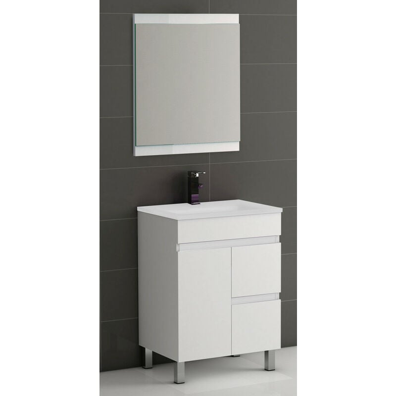 

KIT Mueble de Baño Modelo EGIPTO PORCELANA, Formado por Mueble de Baño Color BLANCO 60cm, Lavabo de Porcelana y Espejo