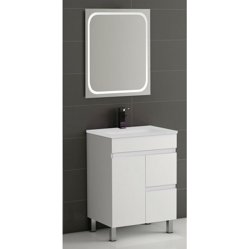 

KIT Mueble de Baño Modelo EGIPTO PORCELANA, Formado por Mueble de Baño Color BLANCO 60cm, Lavabo de Porcelana y Espejo