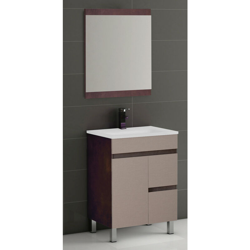 

KIT Mueble de Baño Modelo EGIPTO PORCELANA, Formado por Mueble de Baño Color COBRE-TEXTIL 70cm, Lavabo de Porcelana y Espejo