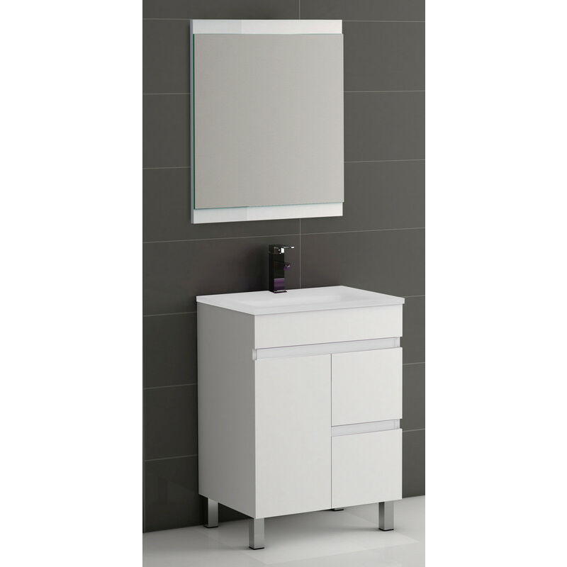 

KIT Mueble de Baño Modelo EGIPTO PORCELANA, Formado por Mueble de Baño Color BLANCO 70cm, Lavabo de Porcelana y Espejo