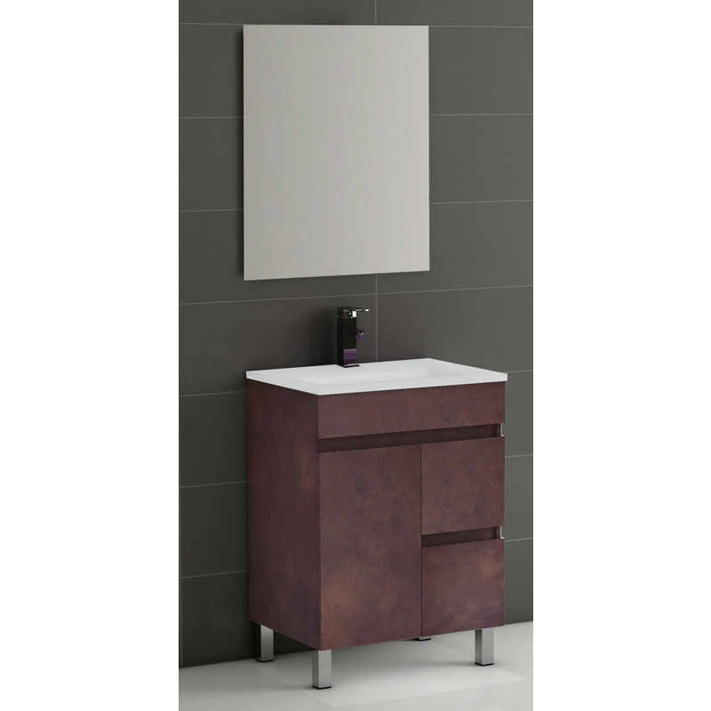 

KIT Mueble de Baño Modelo EGIPTO PORCELANA, Formado por Mueble de Baño Color COBRE Ancho 80cm, Lavabo de Porcelana y Espejo