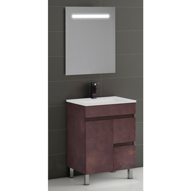 

KIT Mueble de Baño Modelo EGIPTO PORCELANA, Formado por Mueble de Baño Color COBRE Ancho 80cm, Lavabo de Porcelana y Espejo